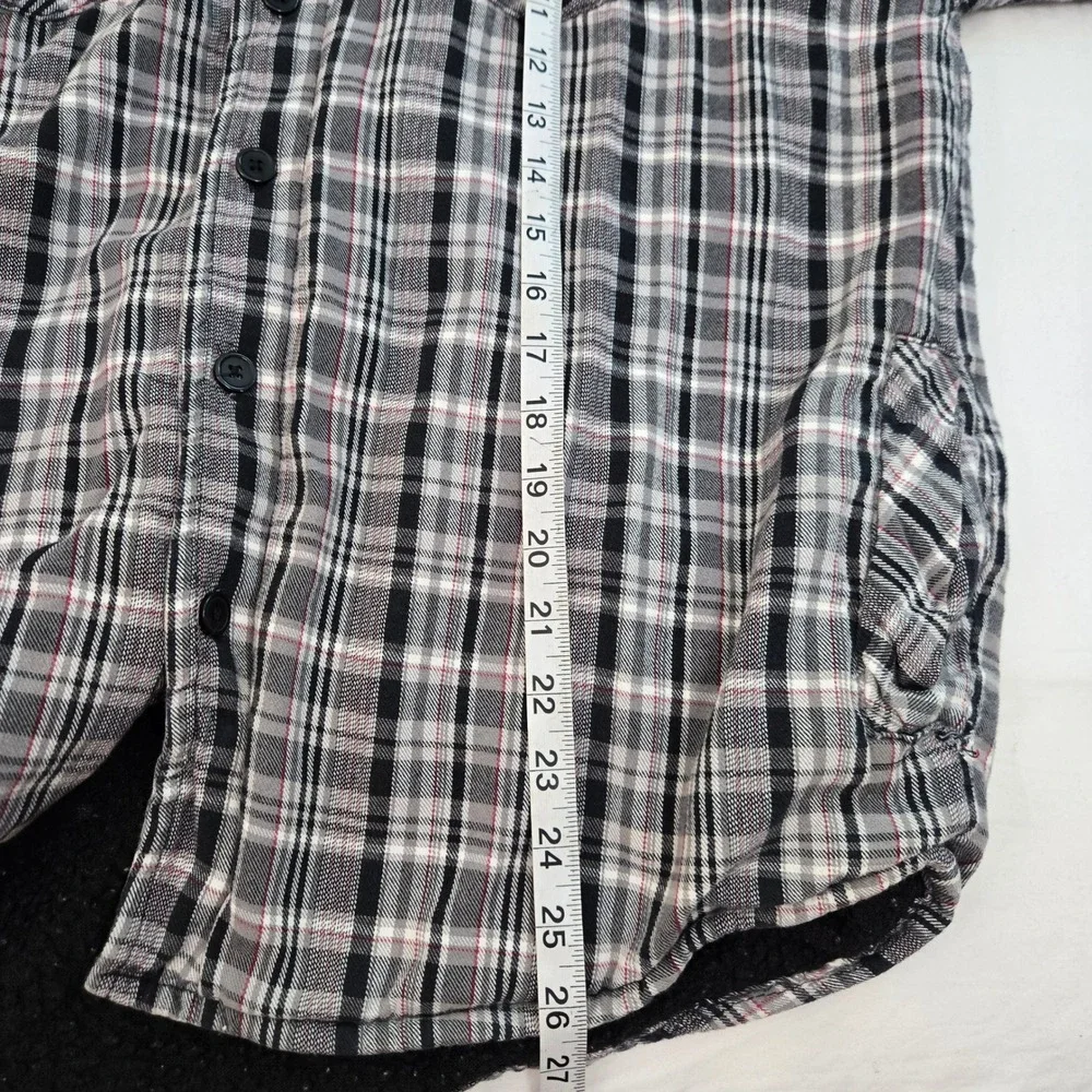 Overdrive Men's Sherpa Lined Flannel Shirt Jacket M‎ Black Gray Plaid Grunge 90s